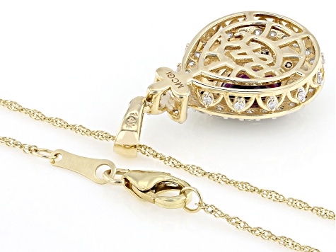 Grape Color Garnet With Champagne And White Diamond 14k Yellow Gold Pendant With Chain 2.17ctw