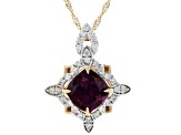 Grape Color Garnet And White Diamond 14k Yellow Gold Pendant With Chain 1.96ctw