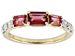 Pink Tourmaline And White Diamond 14k Yellow Gold Band Ring 1.34ctw