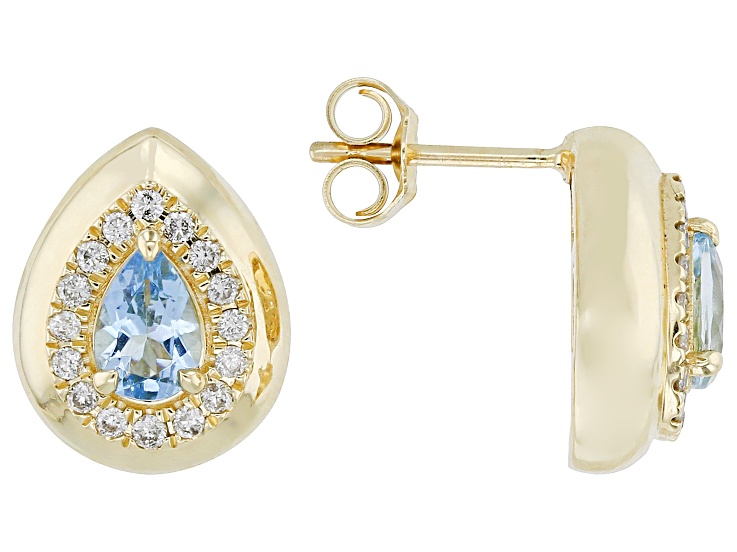 Santa Maria Aquamarine And White Diamond 14k Yellow Gold Teardrop 