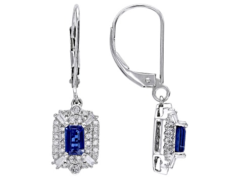 Blue Kyanite And White Diamond 14k White Gold Dangle Earrings 1.13ctw