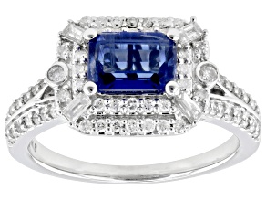 Blue Kyanite And White Diamond 14k White Gold  Ring 1.60ctw