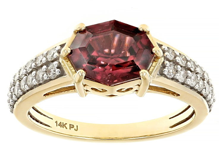 Red Zircon and White Diamond 14k Yellow Gold Ring 2.64ctw - PAC726