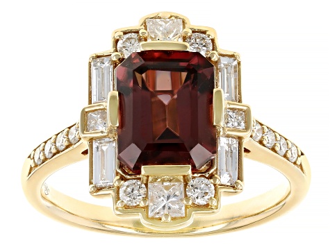 Red Zircon and White Diamond 14k Yellow Gold Ring  3.78ctw