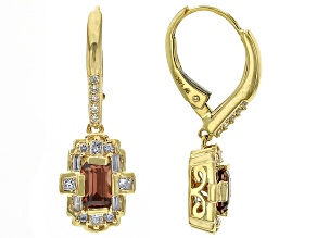 Red Zircon And White Diamond 14k Yellow Gold Earrings 1.07ctw