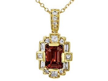 Picture of Red Zircon And White Diamond 14k Yellow Gold Pendant And Chain 1.58ctw