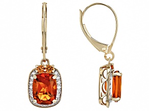 Madeira Citrine And Orange Sapphire with White Diamond 14k Yellow Gold Earrings 2.65ctw