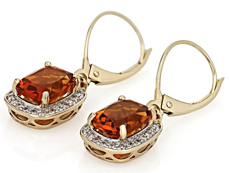 Madeira Citrine And Orange Sapphire with White Diamond 14k Yellow Gold Earrings 2.65ctw