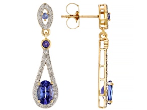 Tanzanite And White Diamond 14k Yellow Gold Dangle Earrings 1.97ctw