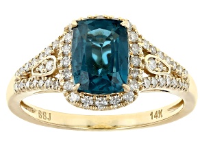 Teal Kyanite And White Diamond 14k Yellow Gold Halo Ring 2.08ctw