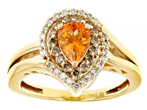 Spessartite With Champagne And White Diamond 14k Yellow Gold Halo Ring 1.00ctw