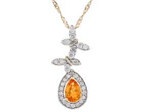Spessartite Garnet And White Diamond 14k Yellow Gold Butterfly Pendant And Chain 0.58ctw