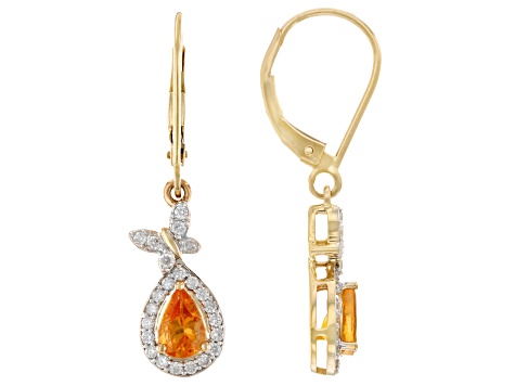 Spessartite Garnet And White Diamond 14k Yellow Gold Butterfly Earrings 1.13ctw