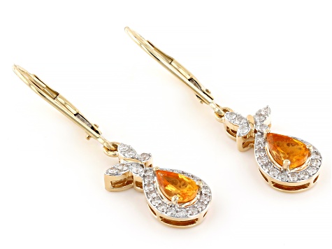 Spessartite Garnet And White Diamond 14k Yellow Gold Butterfly Earrings 1.13ctw