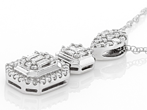White Diamond 14k White Gold Dangle Pendant And Chain 0.50ctw