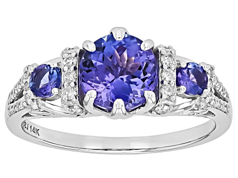Tanzanite And White Diamond 14k White Gold Ring 1.60ctw