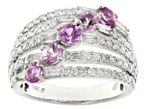 Pink Sapphire And White Diamond 14k White Gold Multi Row Ring 2.33ctw