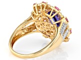 Tanzanite, Pink Sapphire And White Diamond 14k Yellow Gold Halo Ring 2.62ctw