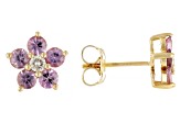 Pink Sapphire And White Diamond 14k Yellow Gold Stud Earrings 1.37ctw