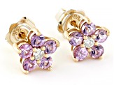 Pink Sapphire And White Diamond 14k Yellow Gold Stud Earrings 1.37ctw