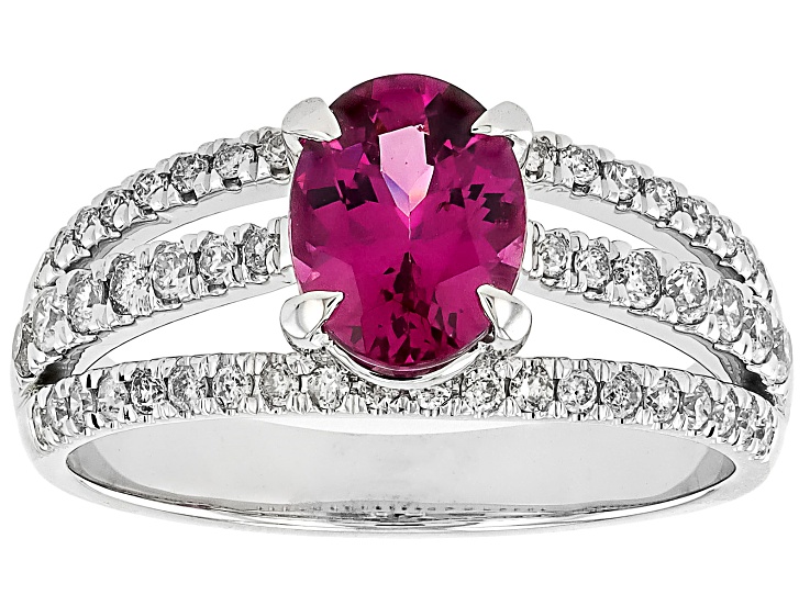 Malawi Magenta Garnet And White Diamond 14k White Gold Ring 1.87