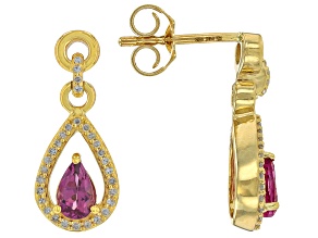 Malawi Magenta Garnet And White Diamond 14k Yellow Gold Tear Drop Earrings 0.53ctw
