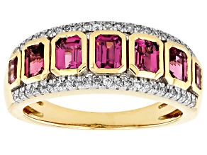Malawi Magenta Garnet And White Diamond 14k Yellow Gold Band Ring 1.55ctw