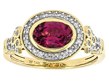 Picture of Malawi Magenta Garnet And White Diamond 14k Yellow Gold Halo Ring 1.67ctw