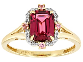 Malawi Magenta Garnet With Pink Spinel And White Diamond 14k Yellow Gold Halo Ring 1.49ctw
