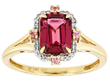 Picture of Malawi Magenta Garnet With Baby Pink Spinel And White Diamond 14k Yellow Gold Halo Ring 1.49ctw