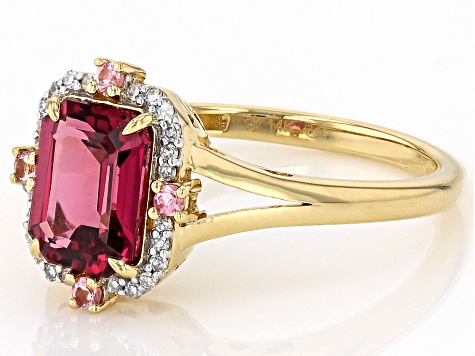 Malawi Magenta Garnet With Baby Pink Spinel And White Diamond 14k