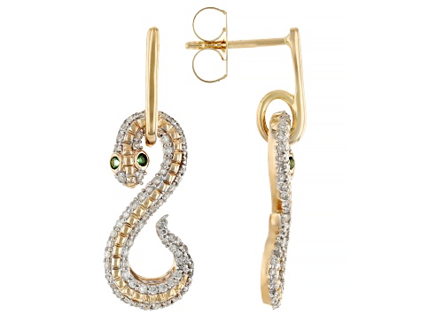 Tsavorite Garnet and White Diamond 14k Yellow Gold Snake Earrings 0.48ctw