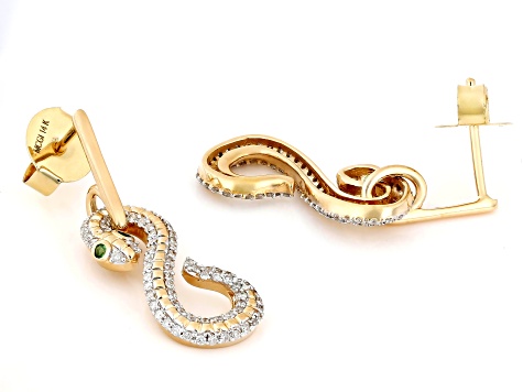 Tsavorite Garnet and White Diamond 14k Yellow Gold Snake Earrings 0.48ctw