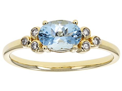 Santa Maria Aquamarine And White Diamond 14k Yellow Gold East to West Ring 0.65ctw