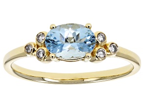 Santa Maria Aquamarine And White Diamond 14k Yellow Gold East to West Ring 0.65ctw