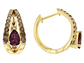 Grape Color Garnet And Champagne Diamond 14k Yellow Gold Hoop Earrings 1.48ctw