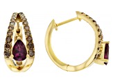 Grape Color Garnet And Champagne Diamond 14k Yellow Gold Hoop Earrings 1.48ctw