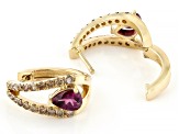 Grape Color Garnet And Champagne Diamond 14k Yellow Gold Hoop Earrings 1.48ctw