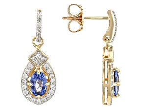 Ceylon Sapphire And White Diamond 14k Yellow Gold Earrings 1.21ctw