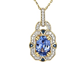 Ceylon Sapphire With Blue And White Diamond 14k Yellow Gold Pendant And Chain 1.32ctw