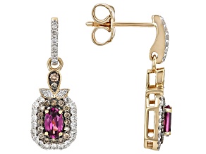 Grape Color Garnet With Champagne And White Diamond 14k Yellow Gold Earrings 0.98ctw