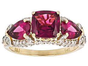 Grape Color Garnet And White Diamond 14k Yellow Gold Ring 3.34ctw