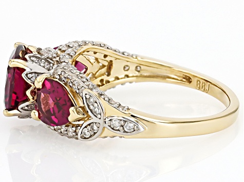 Grape Color Garnet And White Diamond 14k Yellow Gold Ring 3.34ctw