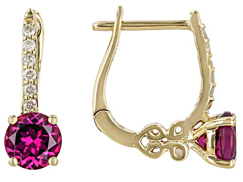 Grape Color Garnet And White Diamond 14k Yellow Gold Earrings 1.13ctw