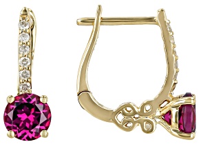 Grape Color Garnet And White Diamond 14k Yellow Gold Earrings 1.13ctw
