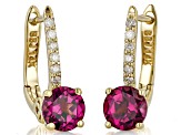 Grape Color Garnet And White Diamond 14k Yellow Gold Earrings 1.13ctw