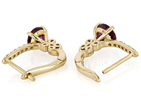 Grape Color Garnet And White Diamond 14k Yellow Gold Earrings 1.13ctw