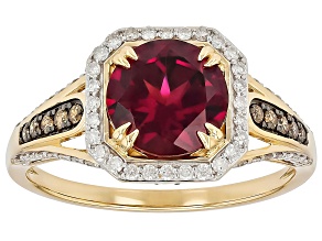 Grape Color Garnet With Champagne And White Diamond 14k Yellow Gold Ring 2.20ctw