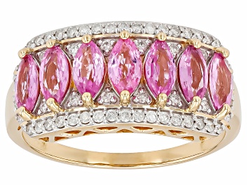 Picture of Pink Sapphire And White Diamond 14k Yellow Gold Ring 1.76ctw