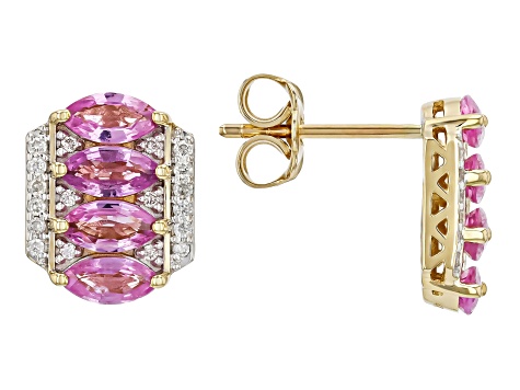 Pink Sapphire And White Diamond 14k Yellow Gold Earrings 1.78ctw